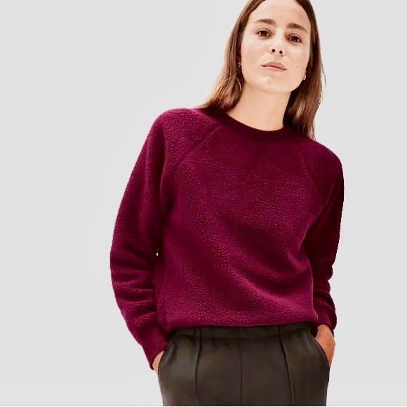 Everlane Sweaters - EVERLANE “Renew” Oxblood Burgundy Crew Neck Sherpa Sweater Top